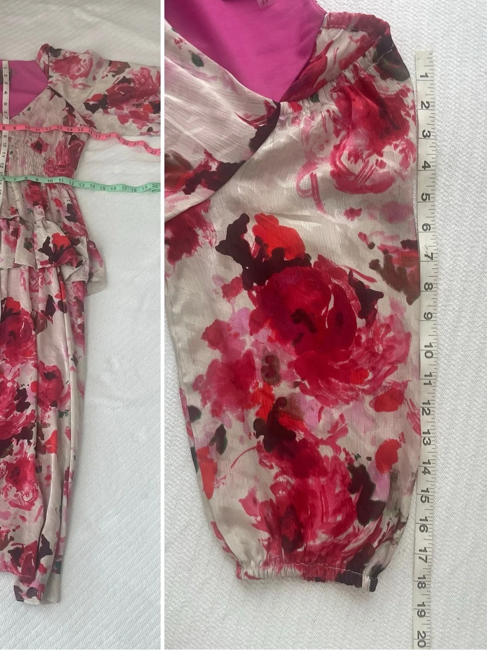 Floral Midi Dress Roses Smocked Waist Feminine Romantic Cottagecore Euro Summer - Picture 11 of 16